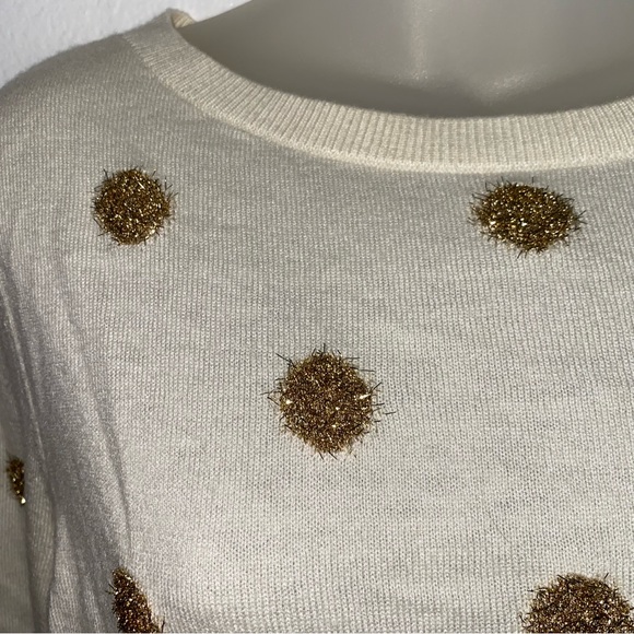 Talbots lambs wool blend white and gold polka dot sweater - Picture 2 of 5